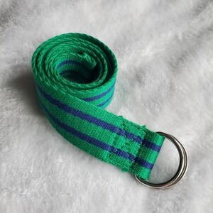 Polo Ralph Lauren D Ring Belt Green With Blue Stripes 34" Size 12